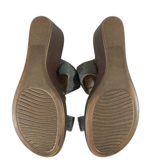 PESARO! "SUSAN" GOLD & BLACK MESH DUAL STRAP/T STRAP GOLD HARDWARE HEELS! SZ 11M - Picture 9 of 10